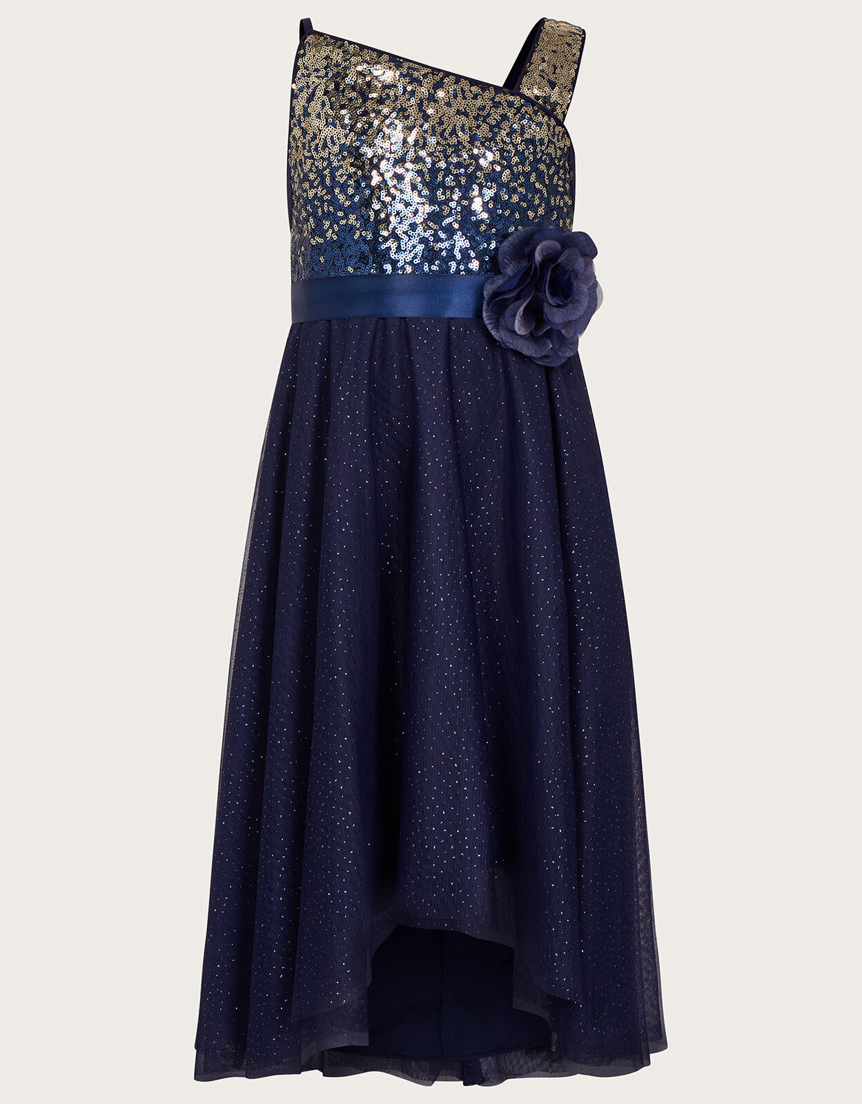 Ombre Sequin One Shoulder Dress Blue
