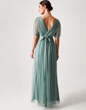 Ellie Sheer Sleeve Plunge Tulle Maxi Dress, Green (SAGE), large