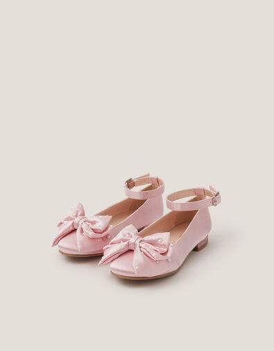 Pearl Bow Satin Flats, Pink (PINK), large