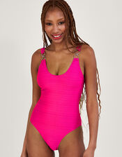 Ring Detail Swimsuit with Recycled Polyester, Pink (PINK), large