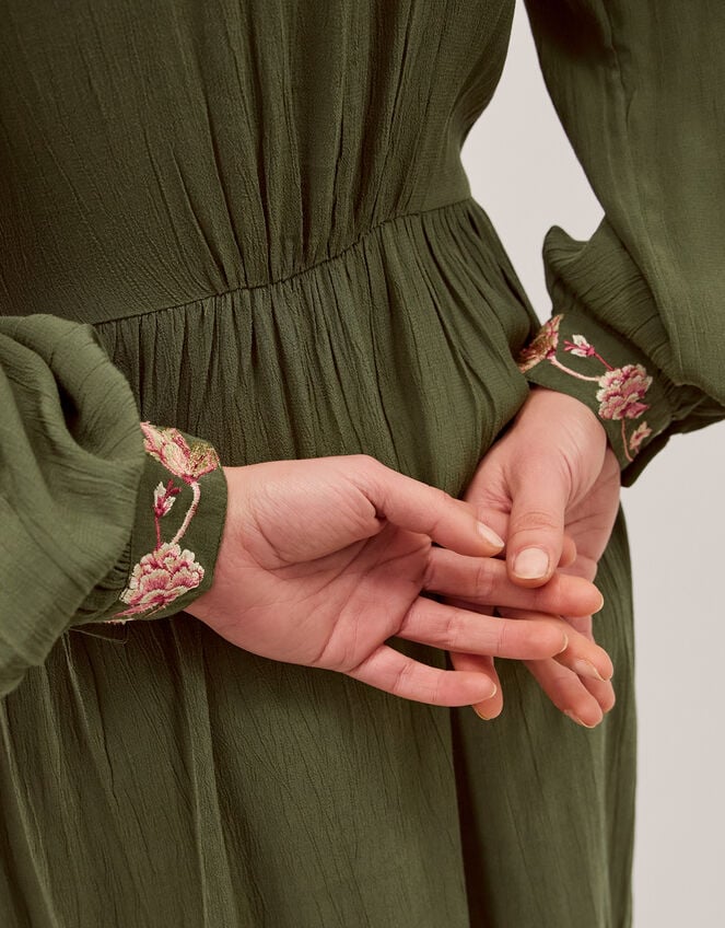 Amelie Floral Embroidered Midi Dress, Green (DARK GREEN), large