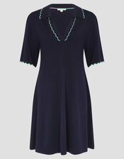 Cole Scallop Collar Knit Mini Dress, Blue (NAVY), large