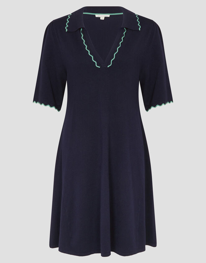 Cole Scallop Collar Knit Mini Dress, Blue (NAVY), large