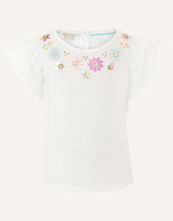 Gem Neckline T-Shirt , White (WHITE), large