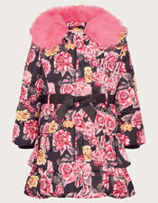 Floral Ruffle Padded Coat, Pink (PINK), large