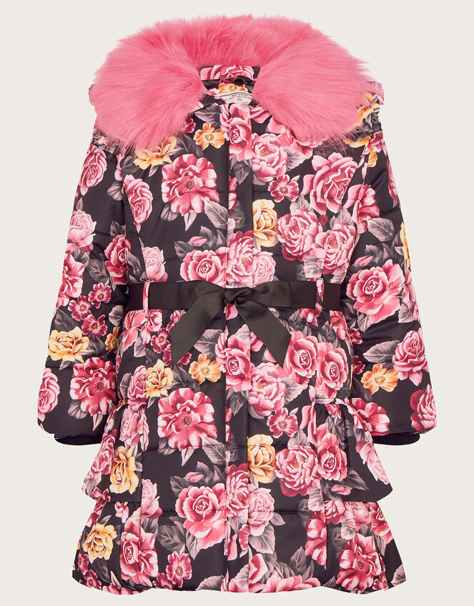 Floral Ruffle Padded Coat, Pink (PINK), large