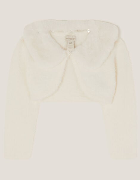 Baby Detachable Collar Fuzzy Cardigan, Ivory (IVORY), large