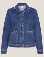 Sadie Ruffle Denim Jacket, Blue (MID AUTHENTIC BLUE), large