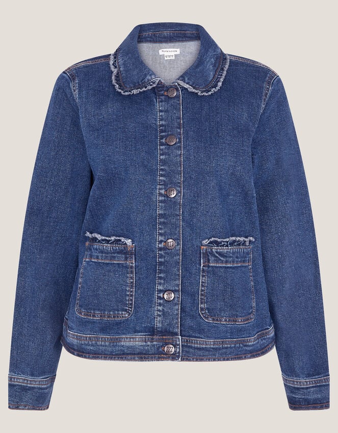 Sadie Ruffle Denim Jacket, Blue (MID AUTHENTIC BLUE), large