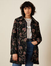 Jackie Floral Jacquard Coat, Black (BLACK), large