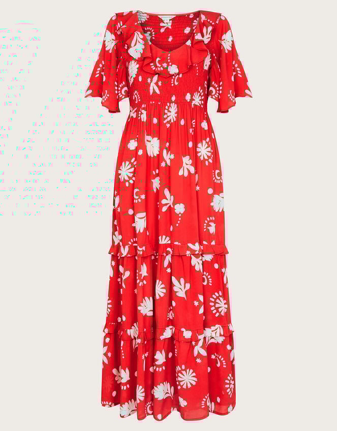 Lily Tiered Ruffle Dress, Red (RED), large