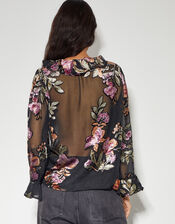Ariella Floral Devore Blouse, Black (BLACK), large