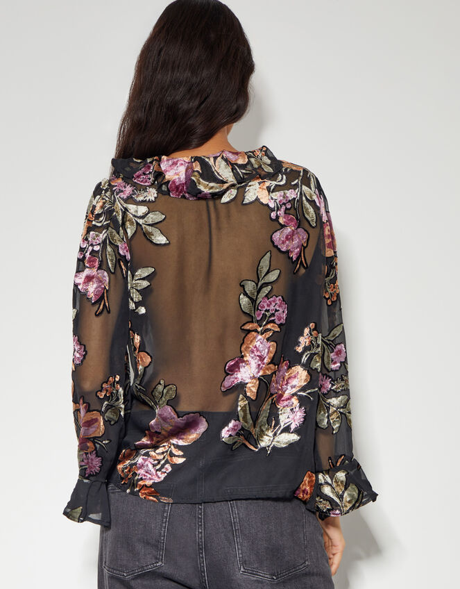 Ariella Floral Devore Blouse, Black (BLACK), large