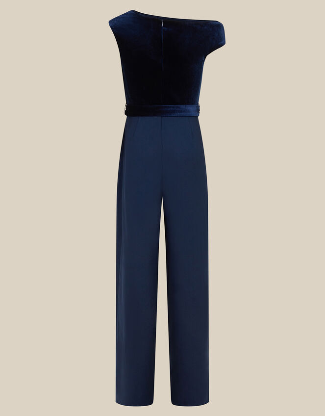 Asymmetrical Velvet Jumpsuit, Blue (NAVY), large