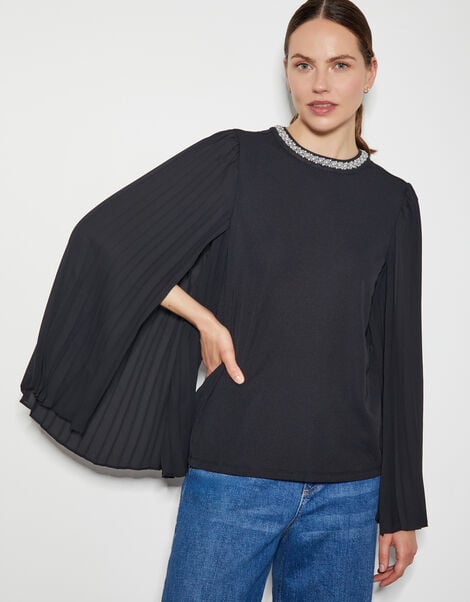Jaye Jewel Cape Sleeve Top, Black (BLACK), large