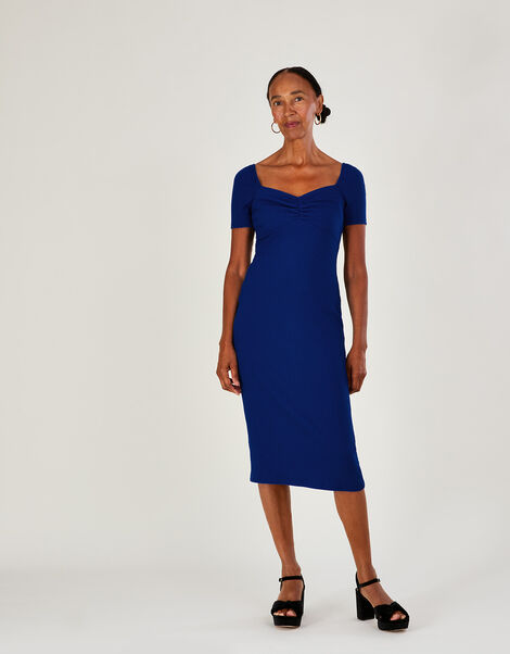 Ribbed Sweetheart Midi Jersey Dress Blue, Blue (COBALT), large