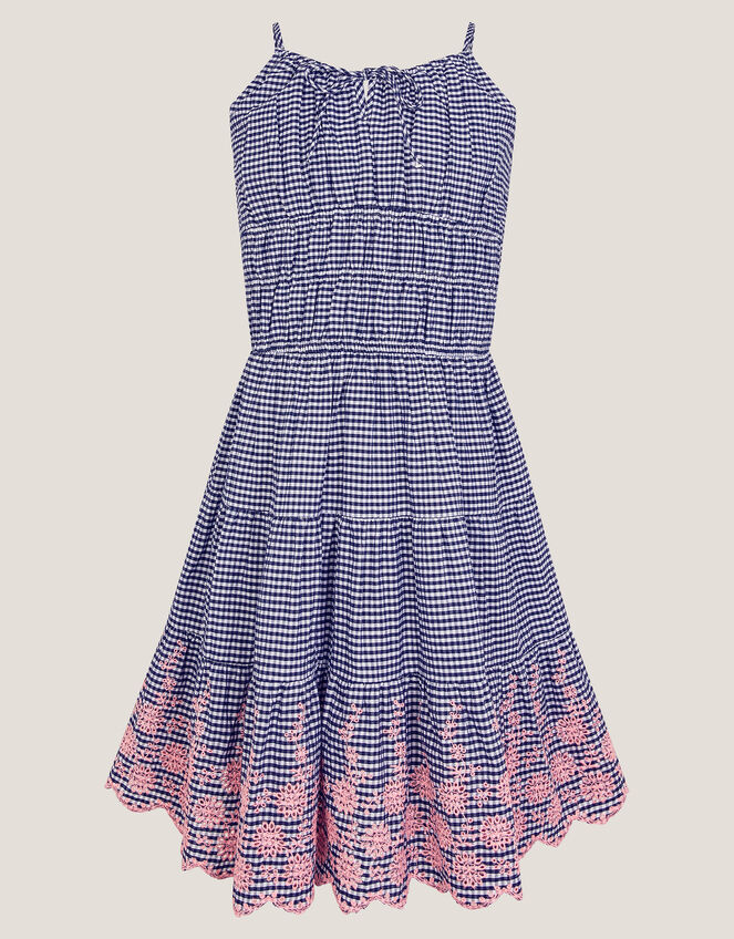 Embroidered Gingham Sun Dress, Blue (NAVY), large