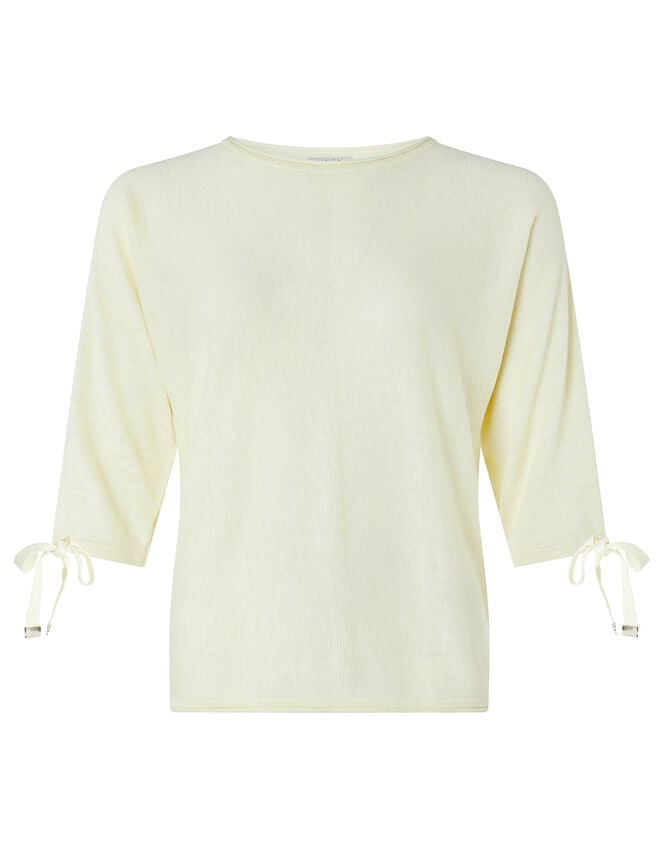 Tie Sleeve Knit Jumper in Linen Blend, Yellow (YELLOW), large