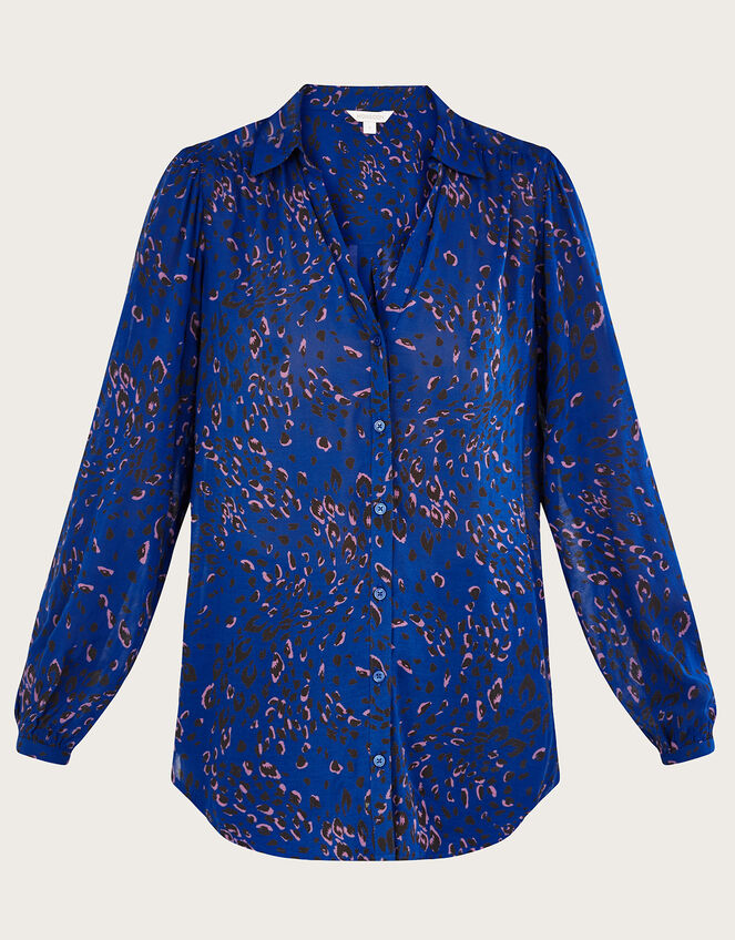 Raife Animal Print Shirt in Sustainable Viscose, Blue (COBALT), large