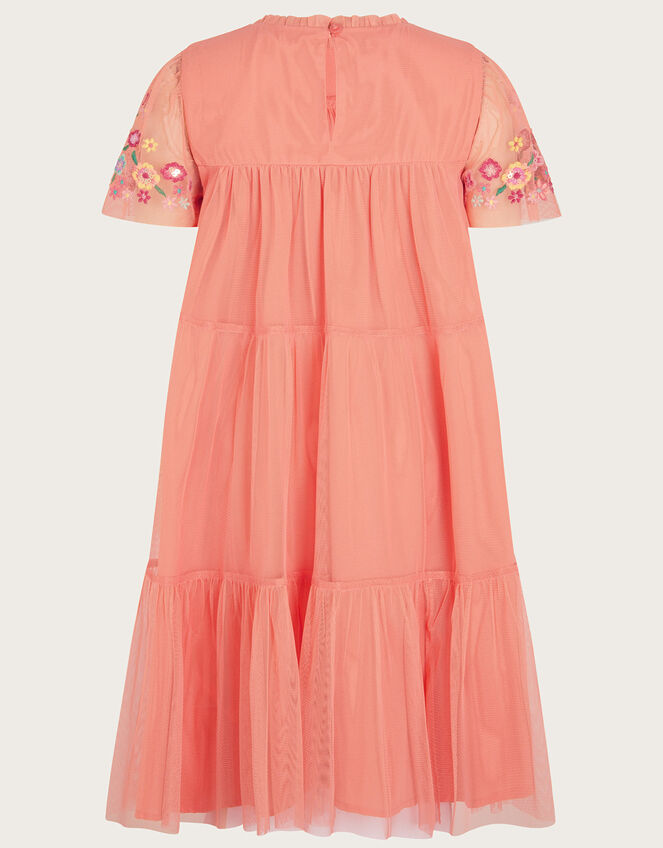 Embroidered Tulle Dress, Orange (CORAL), large