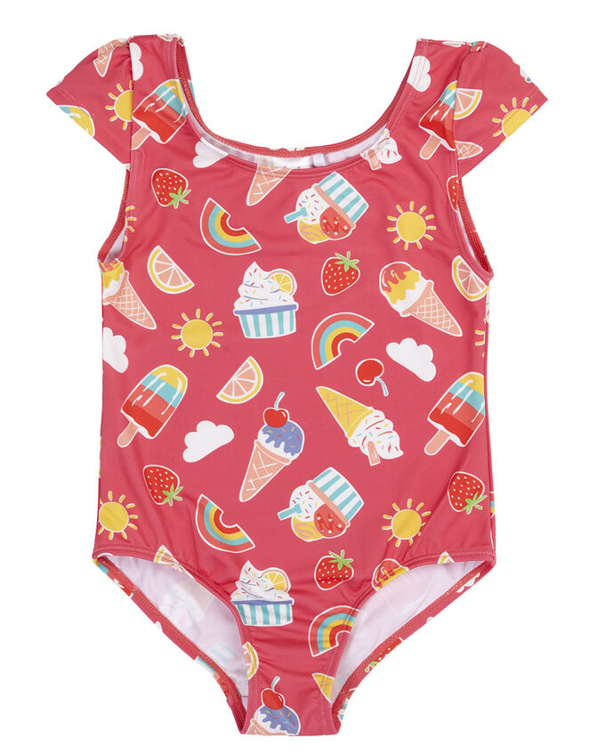 Frugi Marina Ice Cream Print Swimsuit, Pink (PINK), large