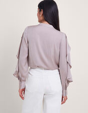 Lola Satin Ruffle Blouse, Mink (MINK), large