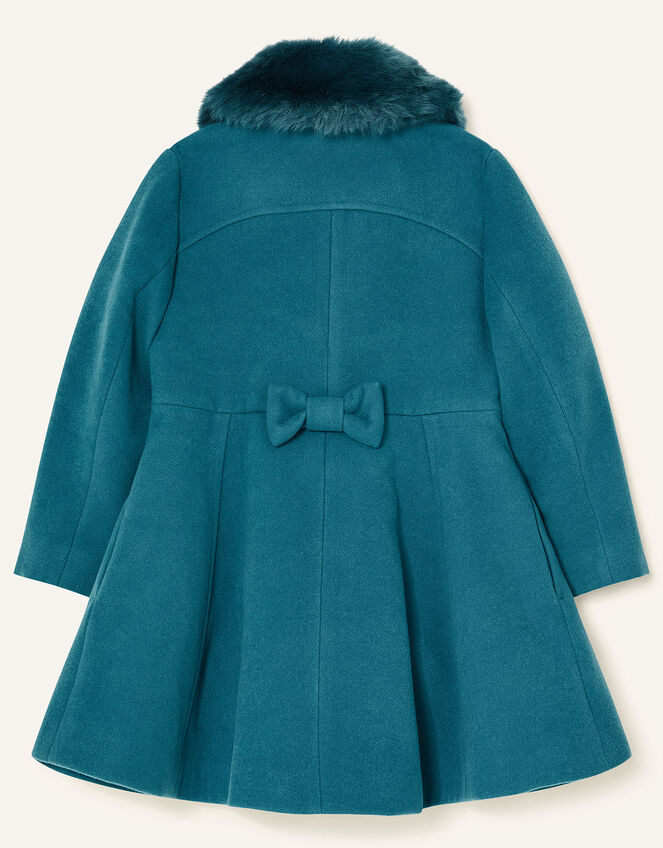 Faux Fur Collar Skirted Coat, Teal (TEAL), large