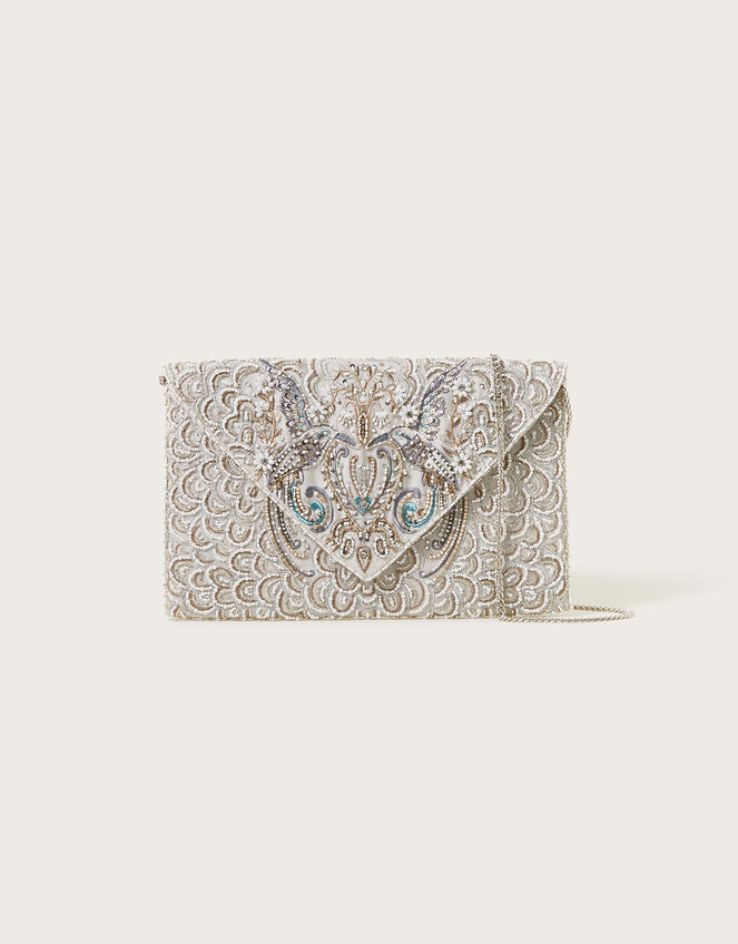 Bird Embellished Bridal Envelope Clutch Bag, , large