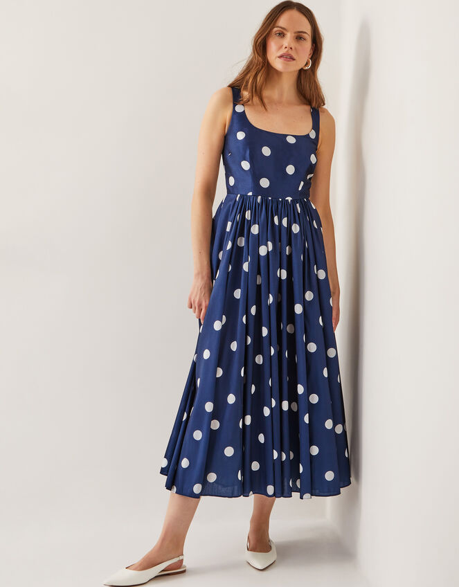 Sicily Polka Dot Fit & Flare Midi Dress, Blue (NAVY), large