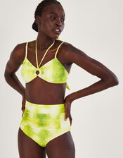 Tie Dye Print Ring Detail Bikini Top, Yellow (YELLOW), large