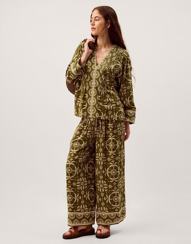 Thalia V-Neck Floral Print Top, Green (GREEN), large