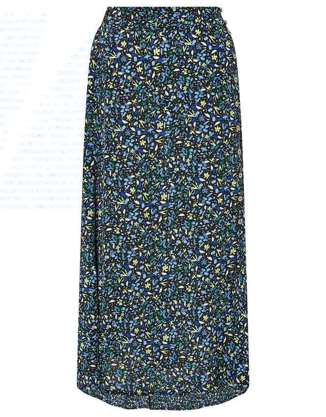 Ditsy Print Midi Skirt in Sustainable Viscose, Black (BLACK), large