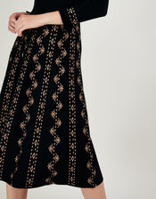 V-Neck Pattern Knit Dress in Sustainable Viscose, Black (BLACK), large