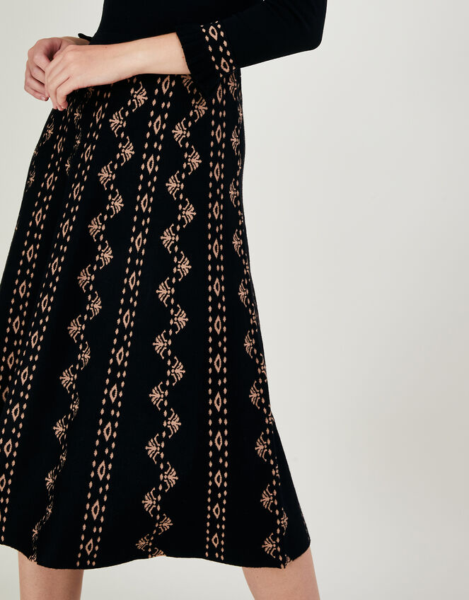 V-Neck Pattern Knit Dress in Sustainable Viscose, Black (BLACK), large