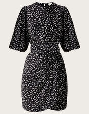 Ditsy Velvet Short Jersey Dress, Black (BLACK), large