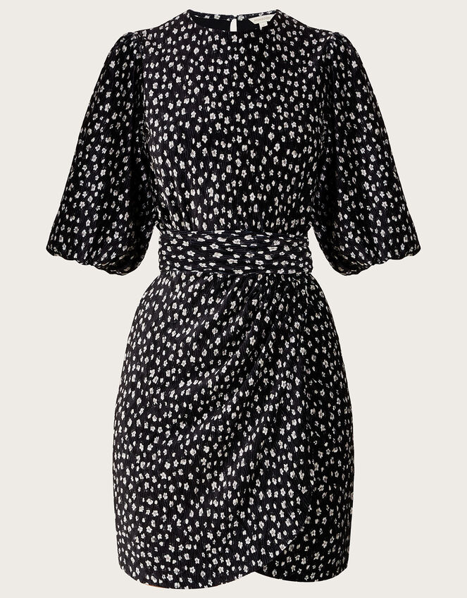 Ditsy Velvet Short Jersey Dress, Black (BLACK), large