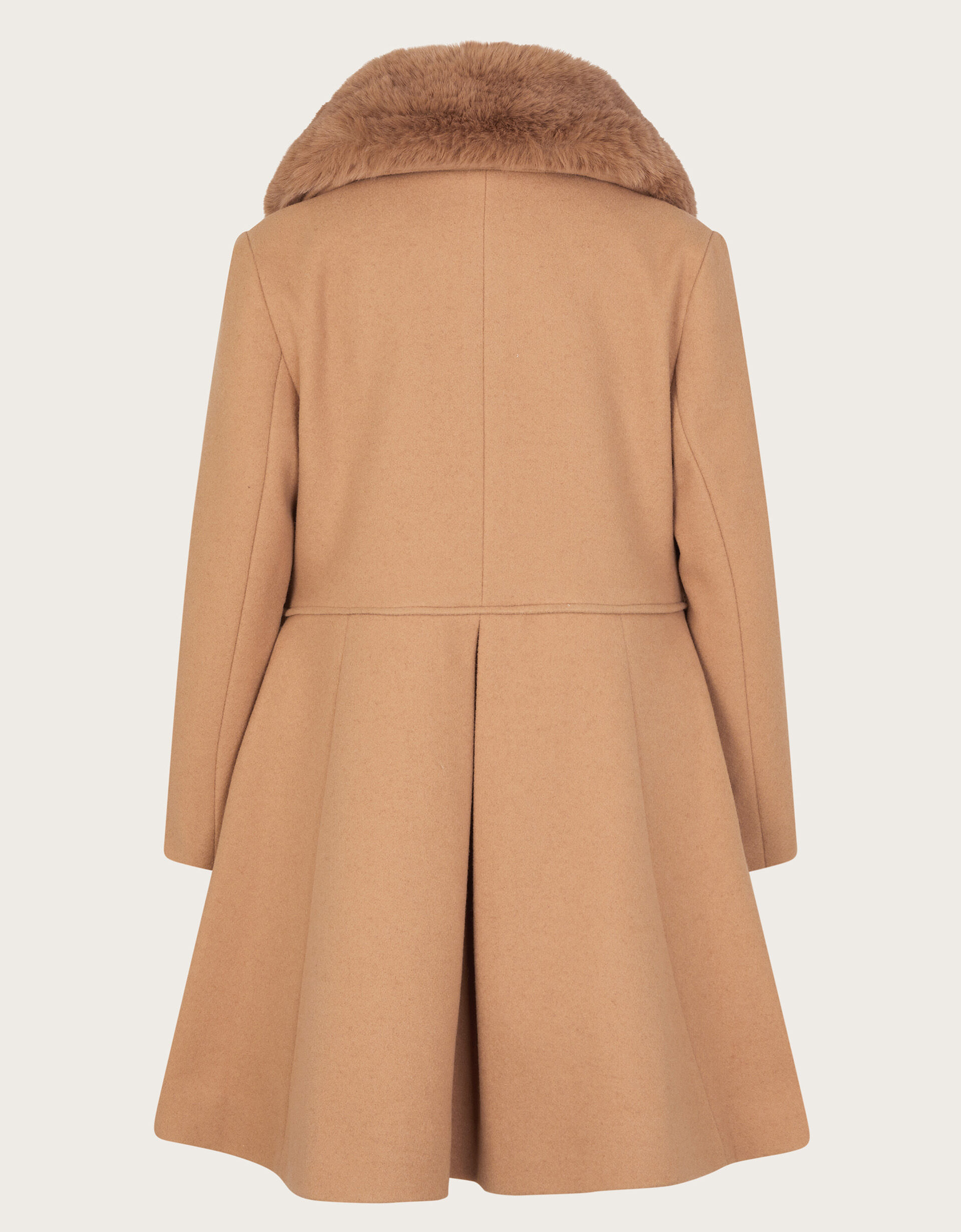 Faux Fur Collar Bow Swing Coat Camel