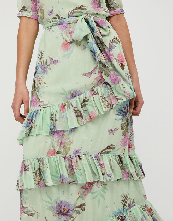 Atelier Aesha Floral Tiered Maxi Dress, Green (GREEN), large