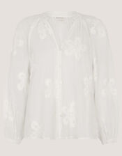Aria Floral Appliqu&eacute; Blouse, White (WHITE), large
