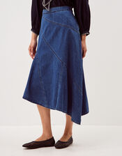 Annie Asymmetric Denim Midi Skirt, Blue (MID AUTHENTIC BLUE), large