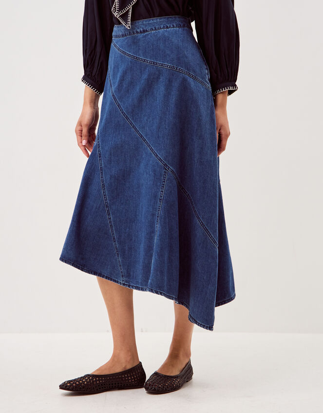 Annie Asymmetric Denim Midi Skirt, Blue (MID AUTHENTIC BLUE), large