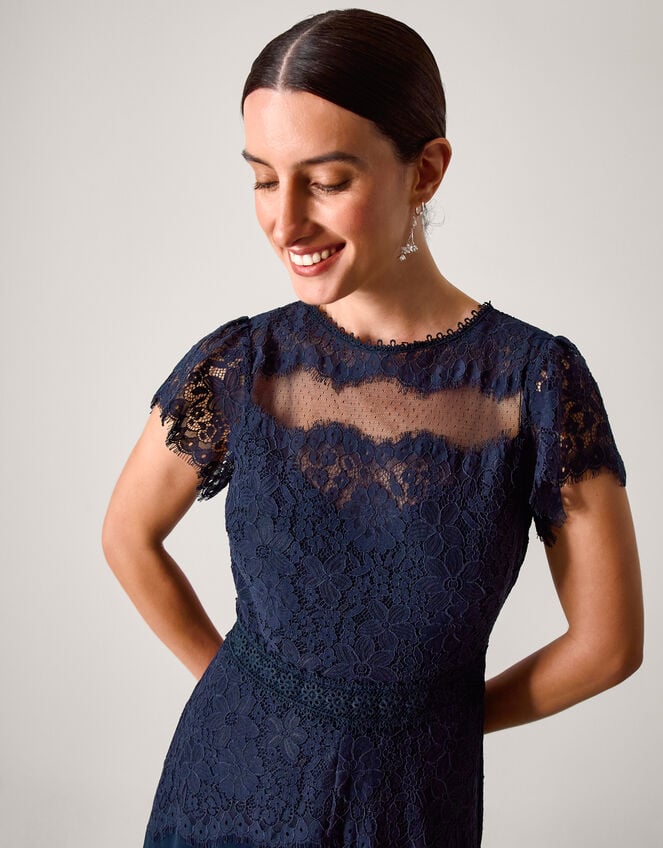 Monike Short Sleeve Lace Bridesmaid Dress, Blue (NAVY), large