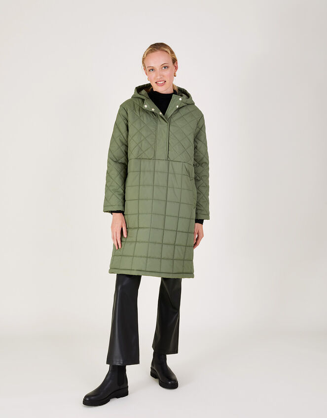 Poppy Quilted Pull-Over Poncho Coat , Green (GREEN), large