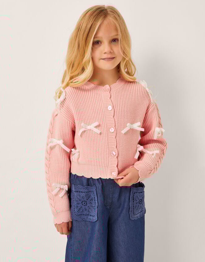 Bow Knit Cardigan, Pink (PINK), large