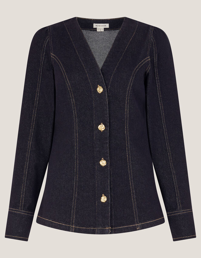 Teri Tailored Denim Shirt , Blue (INDIGO), large