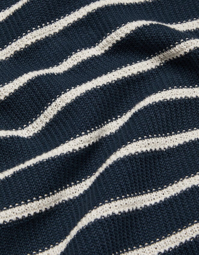 Stripe Knit Polo Jumper, Blue (NAVY), large