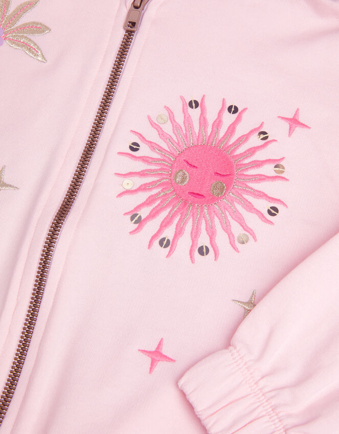 Sun Embroidered Zip-Up Hoodie, Pink (PINK), large