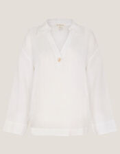 Clover Linen Button Blouse, White (WHITE), large