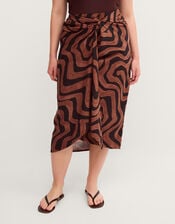 Callie Thorpe x Monsoon Wave Print Linen Blend Sarong Skirt, Brown (BROWN), large