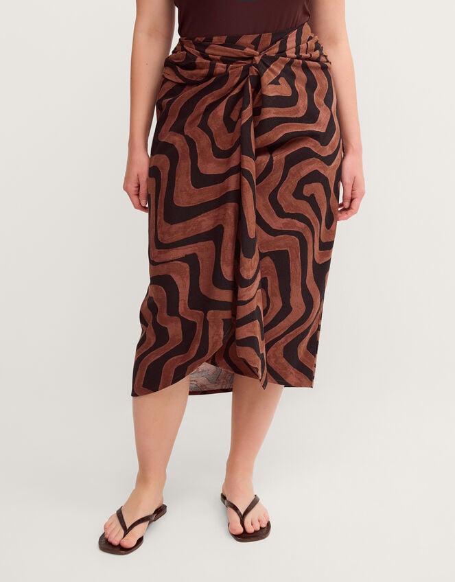 Callie Thorpe x Monsoon Wave Print Linen Blend Sarong Skirt, Brown (BROWN), large